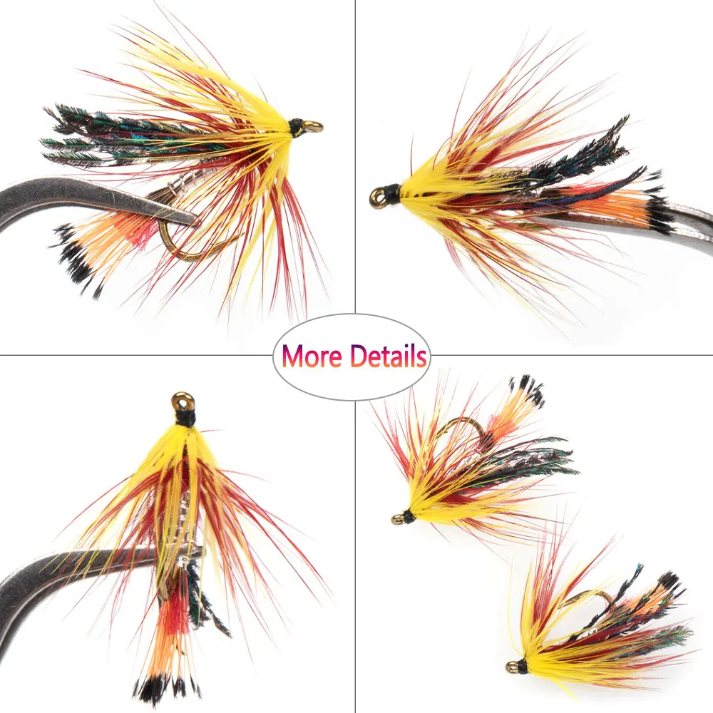 Bimoo 8 piezas # 10 amarillo marrón gallo Hackle Steelhead mosca húmeda púas salmón mosca trucha Steelhead Señuelos de pesca cebos - imagen 4