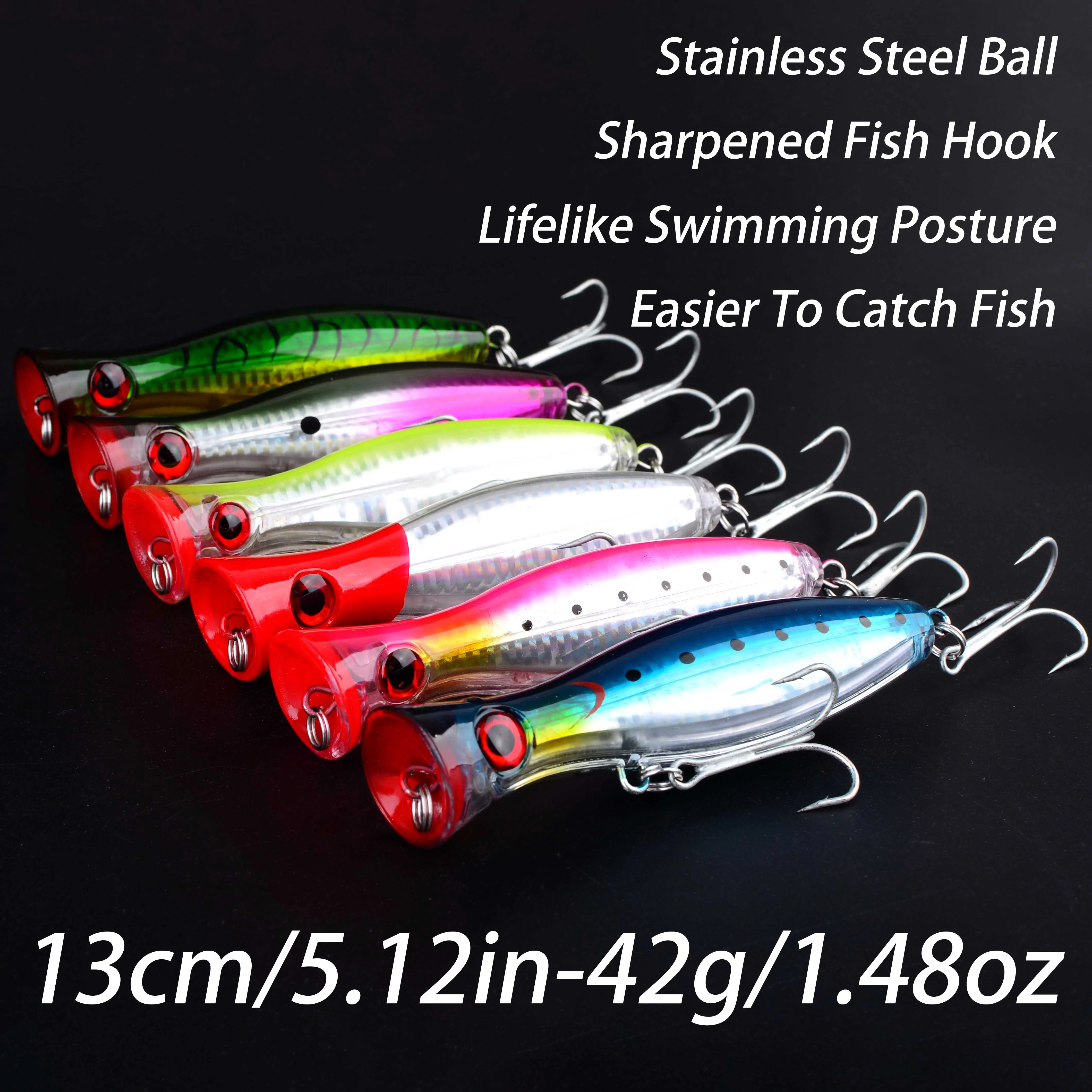 Señuelo de Pesca Popper grande, anzuelos triples, manivela, ojos 3D, cebo duro Artificial, carpa, Lucio, aparejos de Pesca, 6 uds. - imagen 2