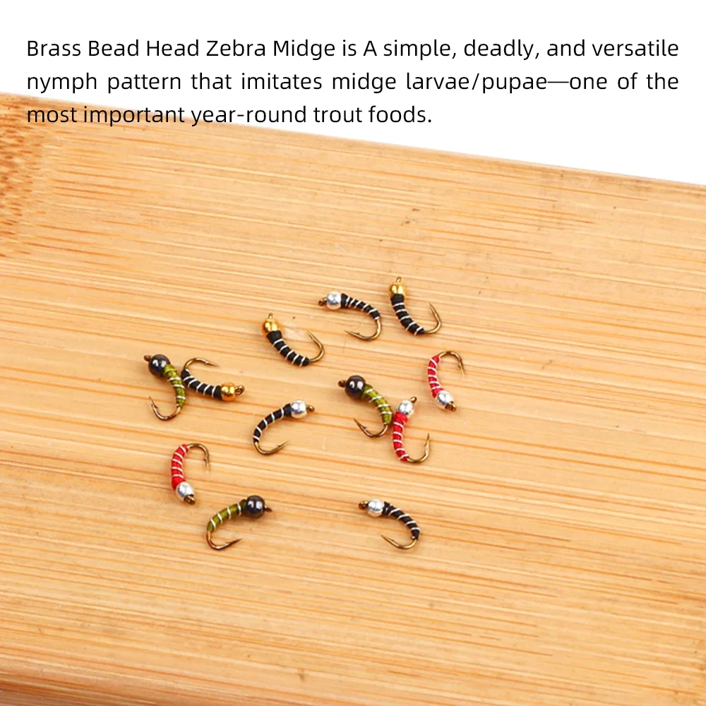 Wifreo 8pcs/9pcs #18 Bead Head Zebra Midge Nymph Fly Emergers Wet Nymph Fly Fishing Flies Trout Bluegill Fishing Lure Baits - imagen 5