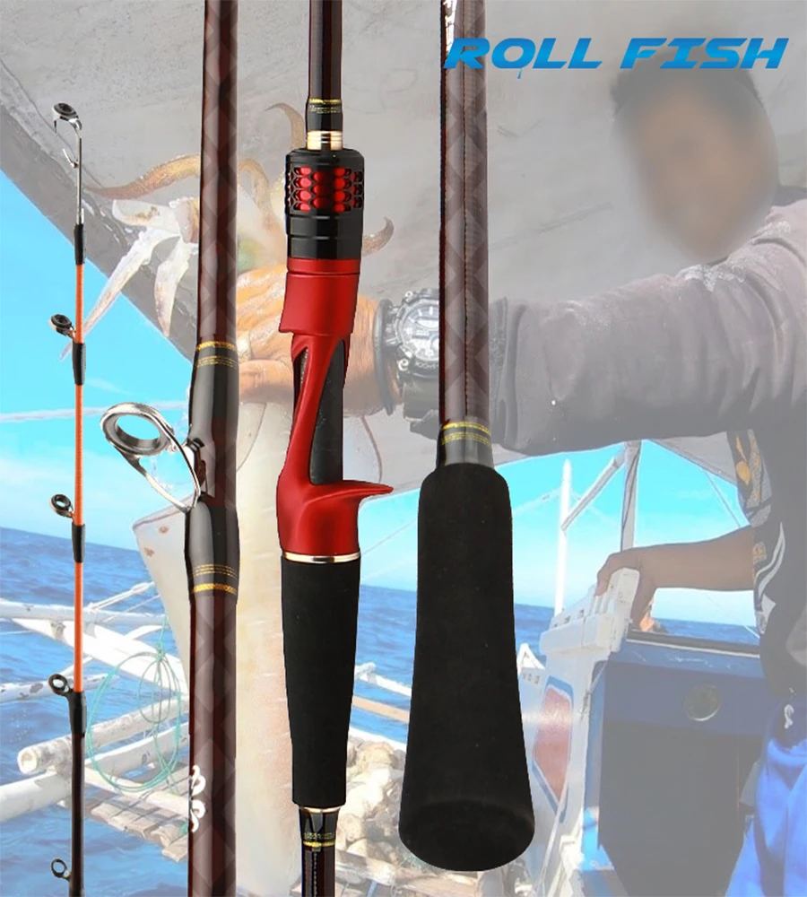 ROLLFISH 1,7 M/5,57 pies fibra de carbono TitaniumTip pulpo calamar cutero varilla guías giratorias acción 8:2 para barco de agua salada Jigging Rod - imagen 2