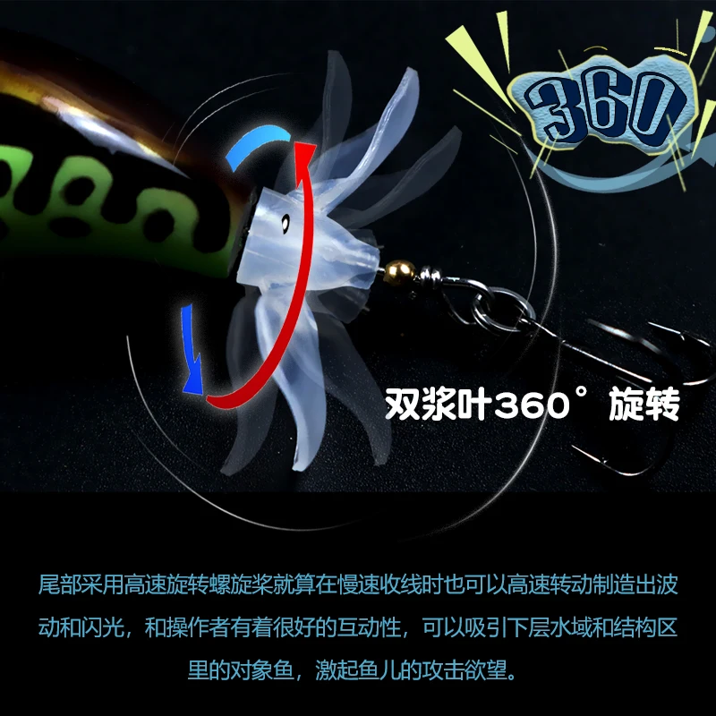 Señuelo de pesca 3D Topwater, cebo Whopper Popper, Plopper duro, aparejos de cola giratoria suave, calidad Superior, 7,7g, 11,2g - imagen 5