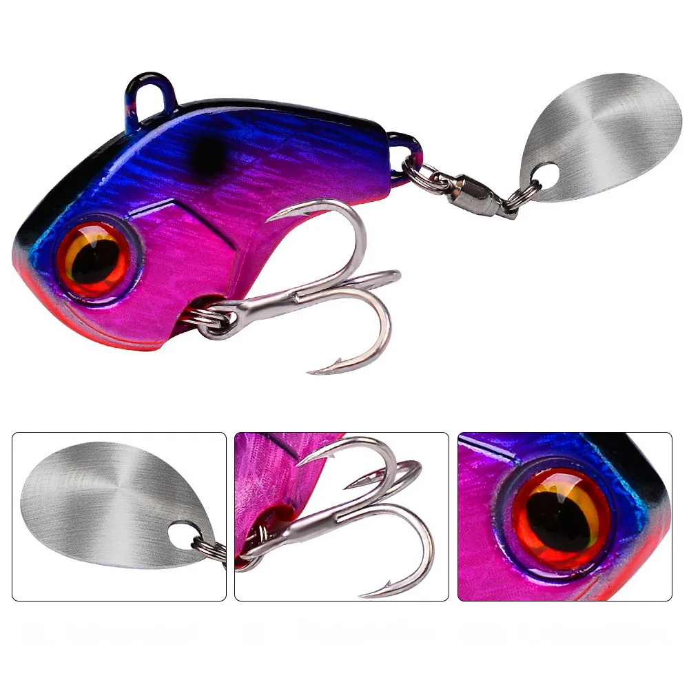 Señuelos de Pesca oscilantes giratorios de Metal Vib cebo vibratorio Pesca de invierno 6g 15g 28g cebos duros artificiales Spinner cuchara señuelo Pesca - imagen 3