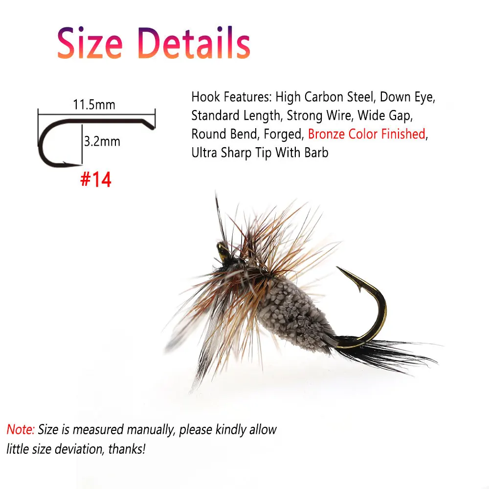 Bimoo 6PCS Grizzly Brown Hackle Adams Irresistible Dry Fly May Fly Midge Fly Mosquitos Fly Pike Bass Trout Fishing Lures Baits - imagen 3