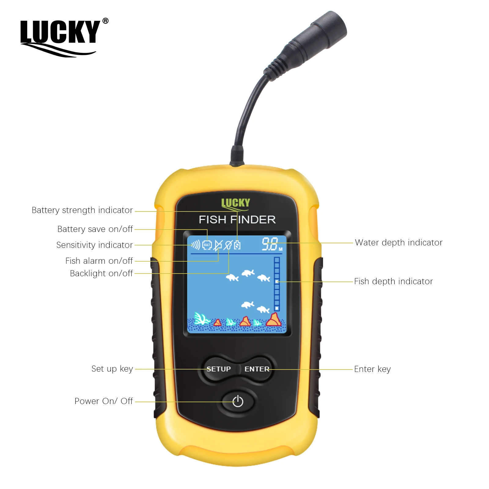 El Envío Gratuito! FFC1108-1 Venta Caliente de Alarma 100 M Portable Sonar LCD Buscador de Buscadores de Los Pescados señuelo de la Pesca de Pesca Ecosonda - imagen 3