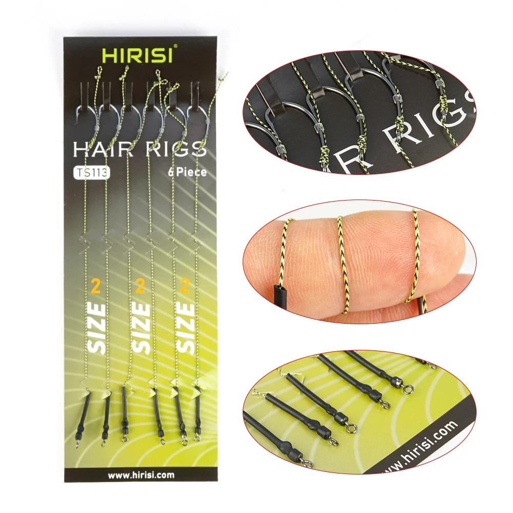Hirisi, 6 uds., aparejo de pelo para pesca de carpa, juego de anzuelos de pesca, aparejo atado listo para usar con sedal, anzuelo Boilie, accesorios de pesca - imagen 2