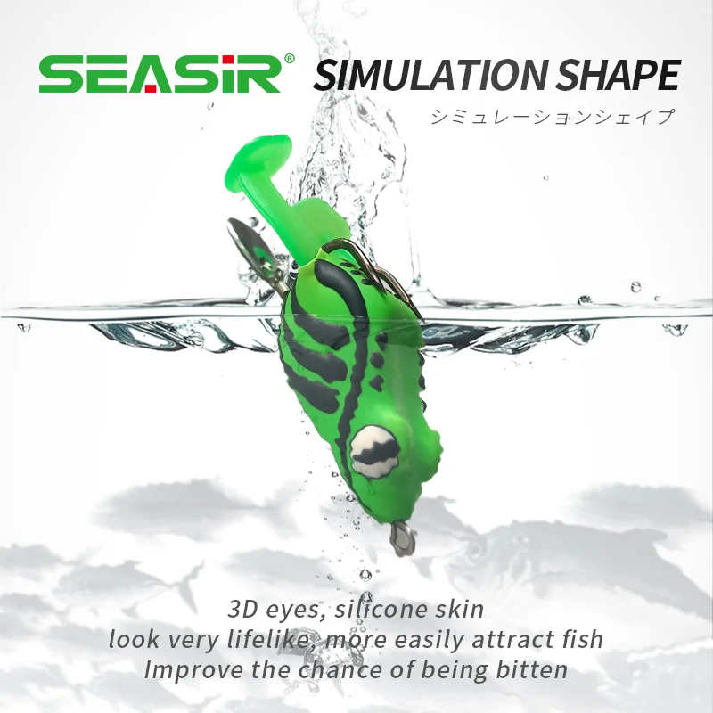 SeaSir Mini señuelo de pesca de rana suave de silicona, 4cm/8g, anzuelos dobles con púas, señuelos huecos para pesca de lubina y cabeza de serpiente - imagen 3