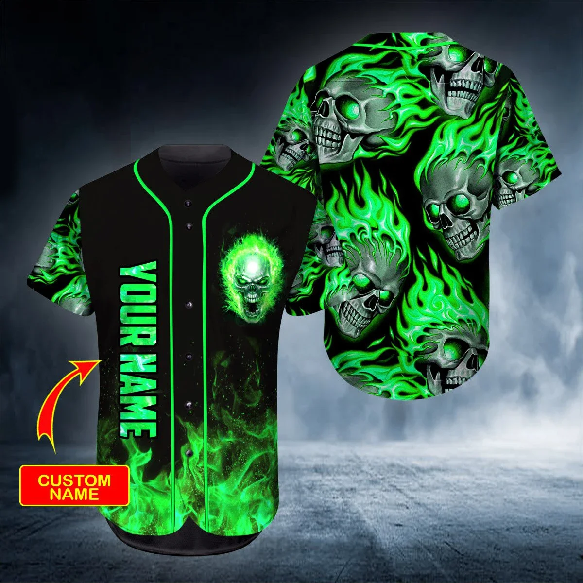 PLstar Cosmos Fire Rock Skull Nombre personalizado Camisas completamente estampadas en 3D Jersey de béisbol Camiseta de béisbol única unisex BQS11 - imagen 2