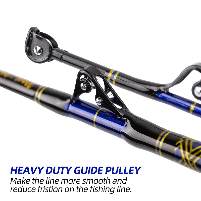 Caña de pescar para barco dorado claro, barco convencional con rodillo 4 + 1, caña de carrete de pesca de dos secciones con mango recto