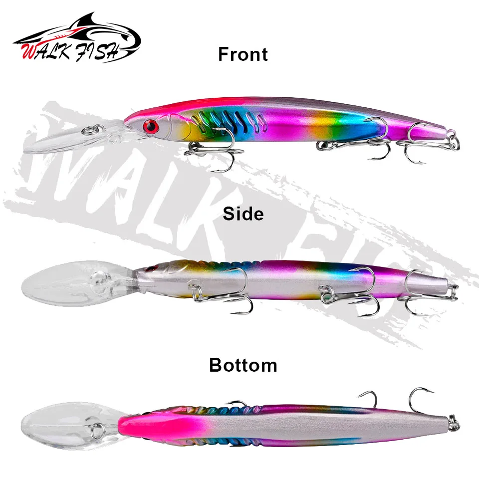 WALK pescado Artificial-Cebo duro para pesca de Lucio, señuelo de pececillo negro de 152mm, 12g con gancho 6 #, Wobbler, equipo de pesca de carpa, Crankbait - imagen 5