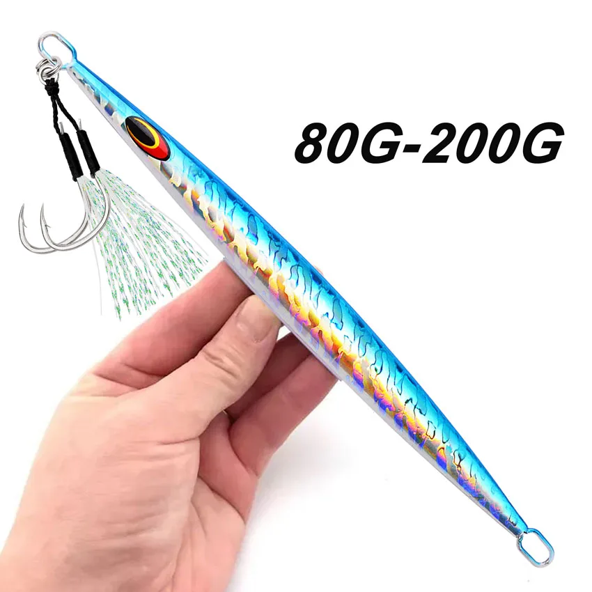 1 Uds. Señuelo de plantilla de pesca de mar de Metal 200g 160g 100g 80g interruptor de hundimiento rápido plantilla de Metal cebo de Jigging - imagen 4