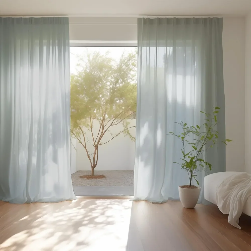 Cortinas transparentes de 132CM de ancho, juego de 2 paneles, cortinas transparentes de tubo para sala de estar, dormitorio, barra de bolsillo, cortinas de Panel transparente de gasa - imagen 5