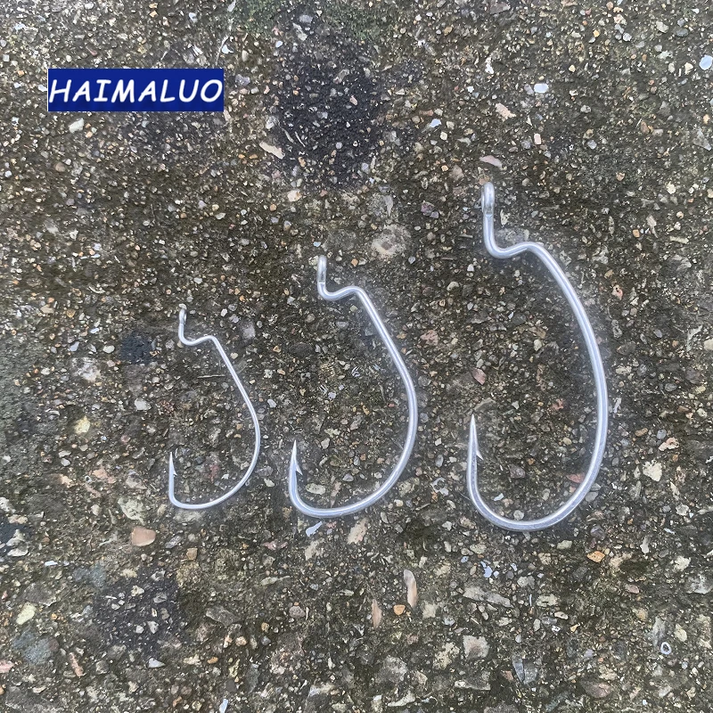 Higos de pesca HAIMALUO, anzuelo de gusano con anillos grandes, anzuelos de manivela de acero al carbono, accesorios de pesca para aparejos de señuelo suave