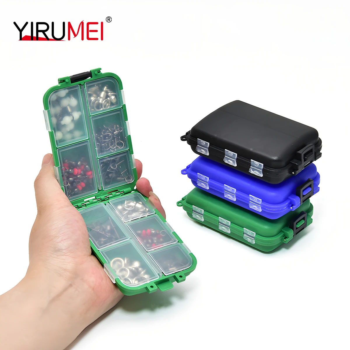 Caja de aparejos de pesca con 10 compartimentos, caja de almacenamiento para anzuelos y señuelos de pesca, organizador de herramientas y accesorios