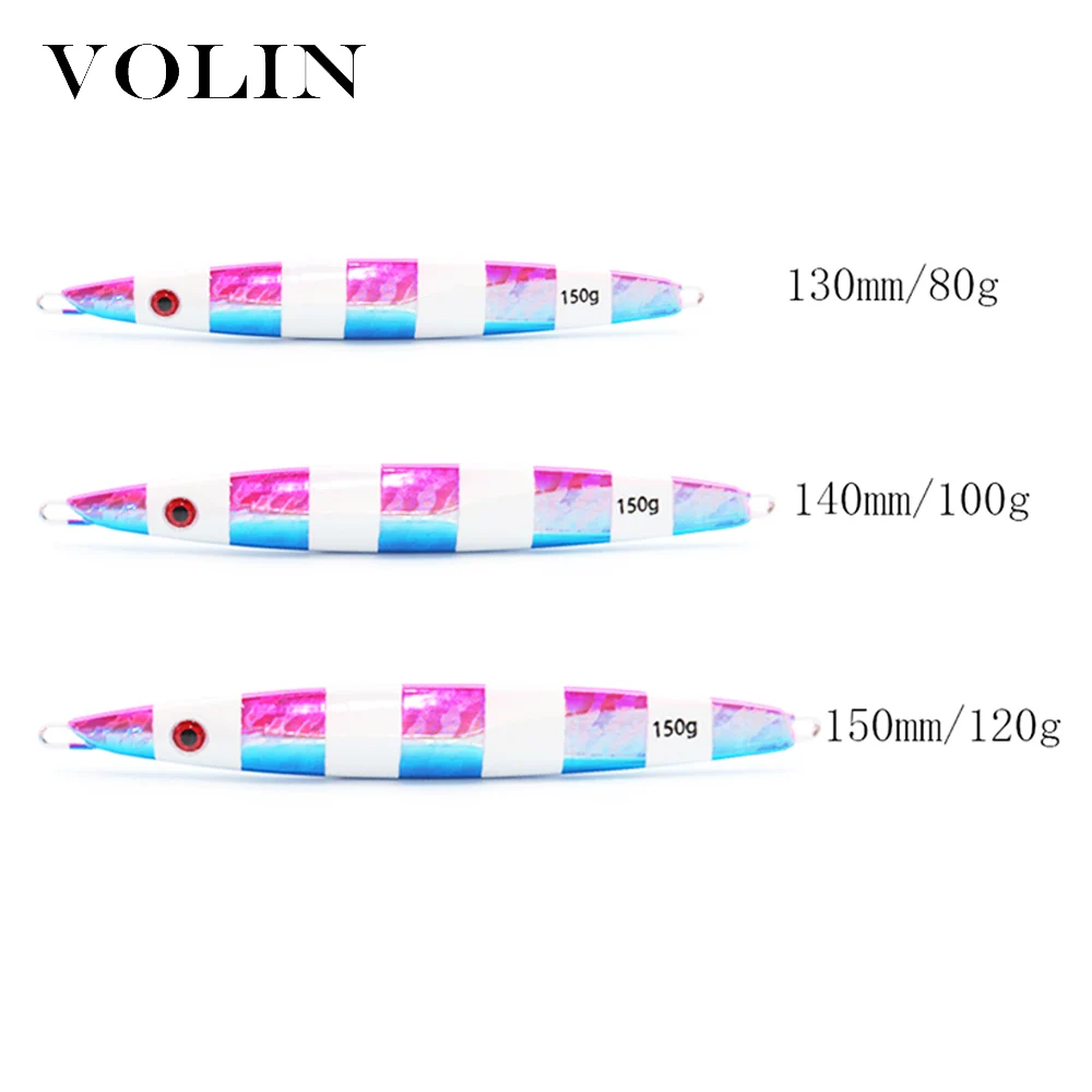 VOLIN-señuelo de Metal de Jigging lento, 80g, 100g, 120g, señuelo de pesca de Metal para agua salada, cebo Artificial, aparejos de pesca de fundición, 1 ud., nuevo - imagen 2