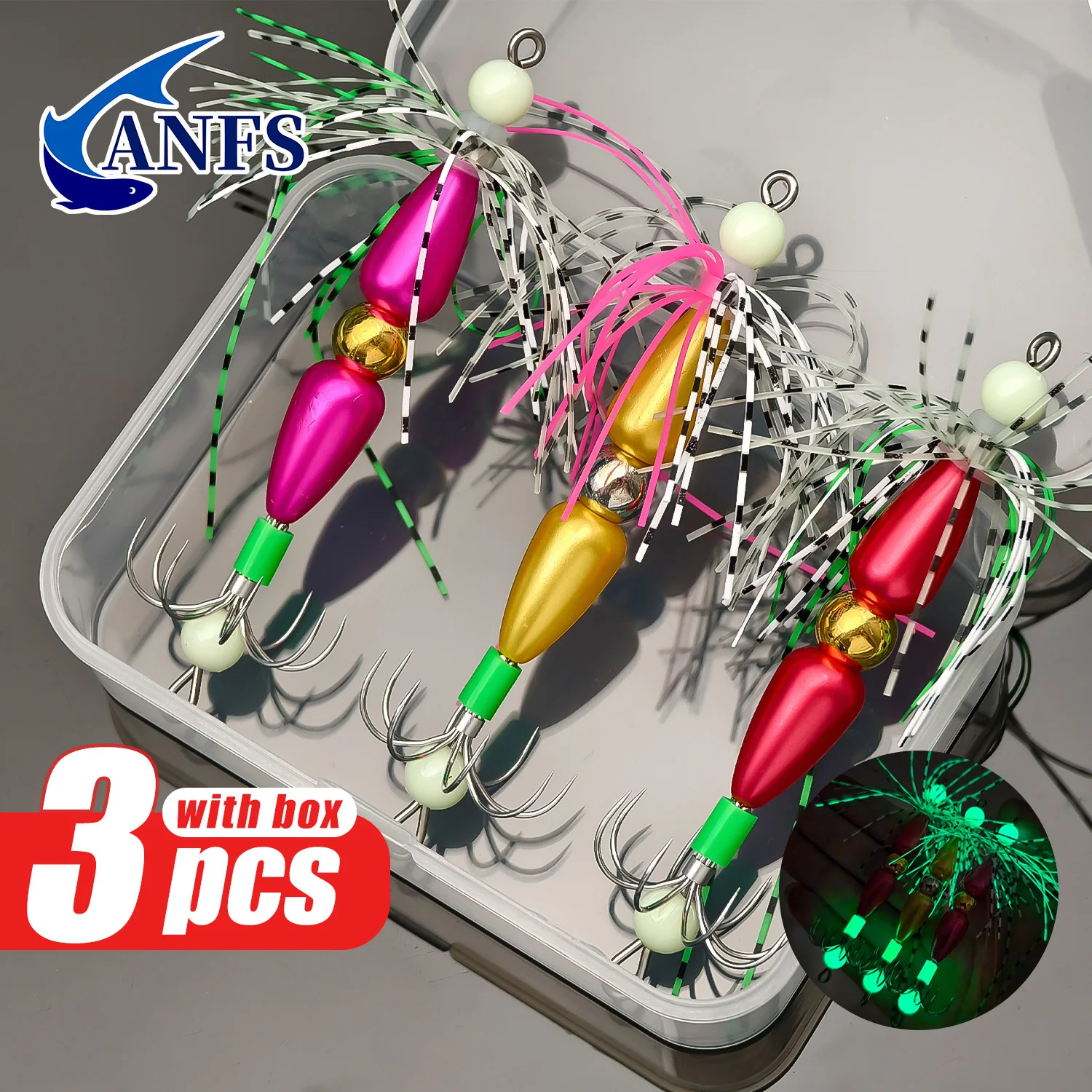 ANFS Cebo Luminoso Calamar Vinilo Brilla Oscuridad Pesca Mar Deportiva - imagen 3