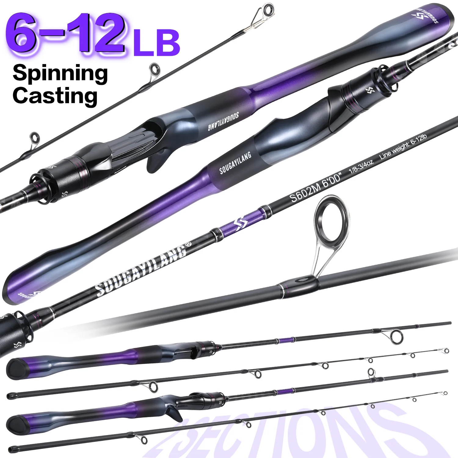 Caña de pescar Sougayilang Baitcasting, señuelo de 2 secciones, arrastre máximo de 1,8/2,1 m, cañas de pescar ligeras de 8kg para agua dulce y salada - imagen 2