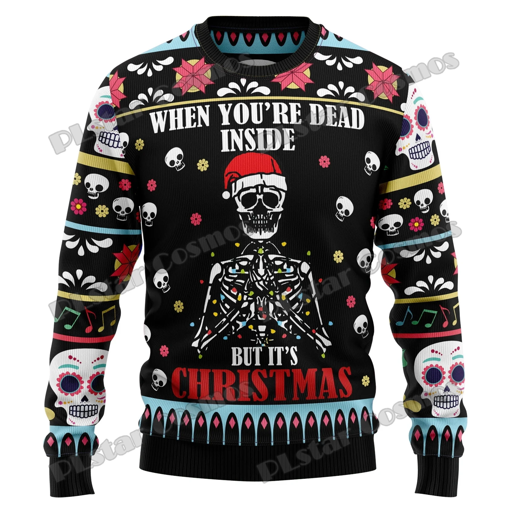 Otoño Invierno Unisex Casual Jersey de punto suéter esqueleto Feliz Navidad cráneo 3D impreso hombres feo suéter de Navidad KMY13