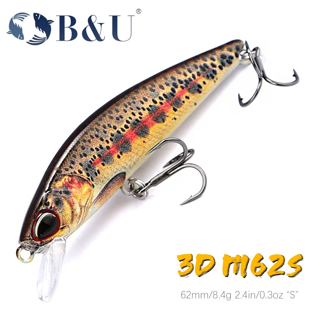 B & U 62mm 8,4g Wobblers de pececillo hundido Señuelos de pesca señuelo de trucha y cebo duro Jerkbait para aparejos de pesca de perca