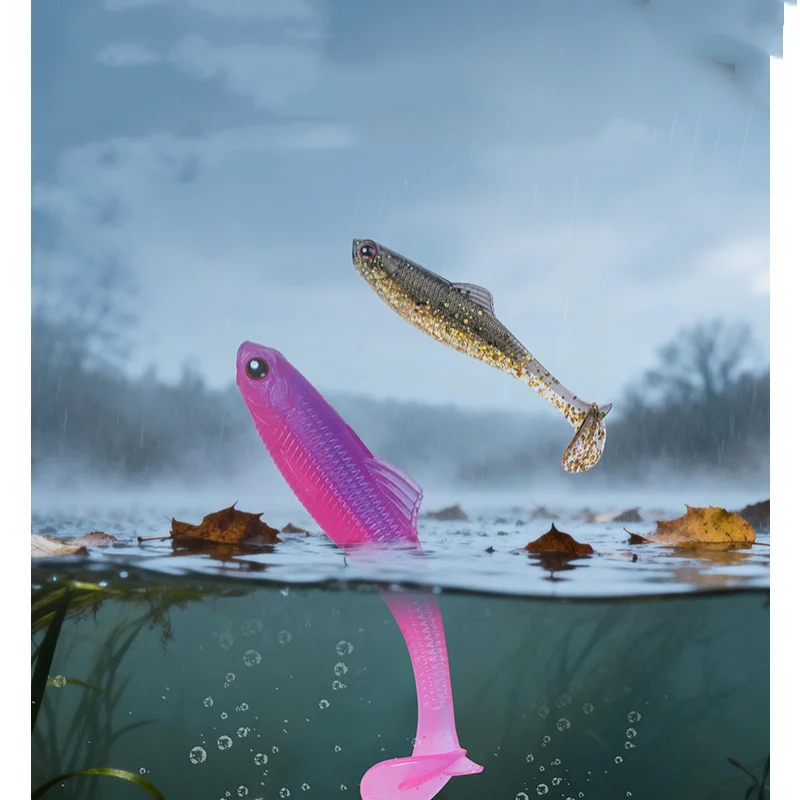 Señuelo de pesca con cola en T, cebo suave con tira blanca irritable, señuelo Artificial de hundimiento lento, gusano de 4-7cm, color negro, mandarín - imagen 3