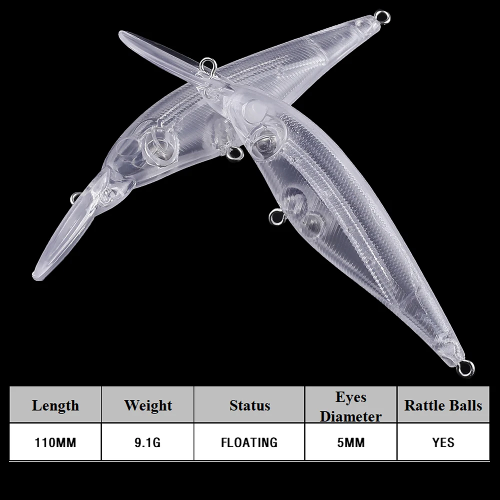 Chan'sHuang-Cebo en blanco sin pintar, 30 piezas, 110mm, 9,1g, flotante, medio, para buceo, pececillo, señuelo de pesca Artificial hecho a mano - imagen 2