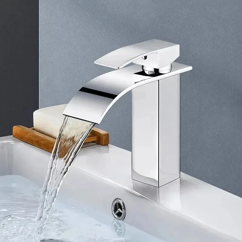 Grifo alto y bajo de acero inoxidable para baño, lavabo de cascada para el hogar, lavabo de inodoro frío y caliente negro - imagen 3