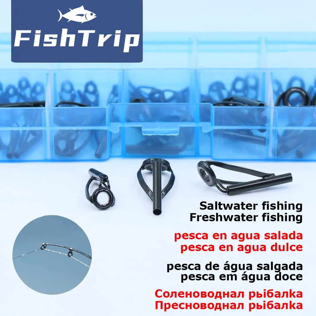 FishTrip-Kit de reparación de punta guía de caña de pescar, repuesto de punta superior negra, marco de acero inoxidable, reparación de construcción de anillos de cerámica, 5-50 Uds. - imagen 4
