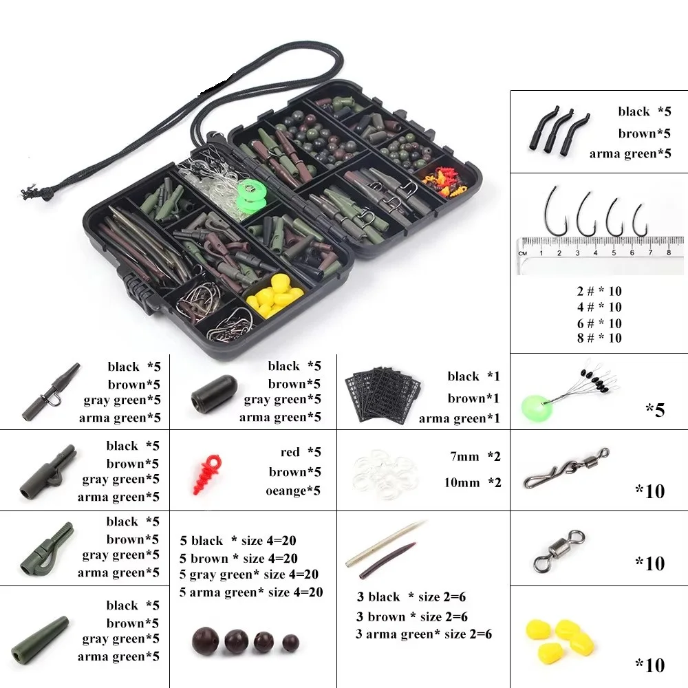 NGB 310 Uds Kit de pesca de carpa caja combinada alimentador giratorios de goma mangas de cuentas tapones accesorios de pesca - imagen 2