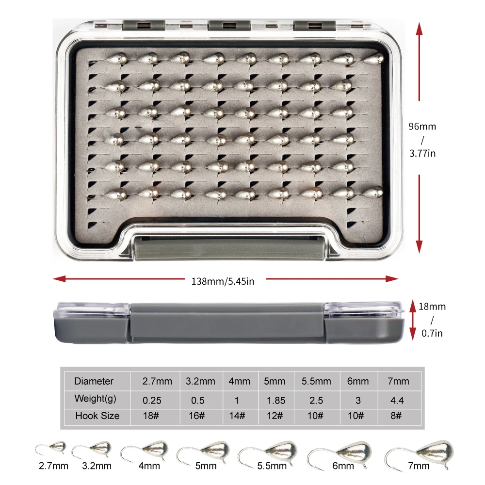 Elite TG 50 Uds. Juego de cabezales de plantilla de pesca en hielo con forma de lágrima de tungsteno 2,7mm-7mm, perca de hielo de invierno Bluegill Bream Softlure Hayabusa gancho - imagen 2