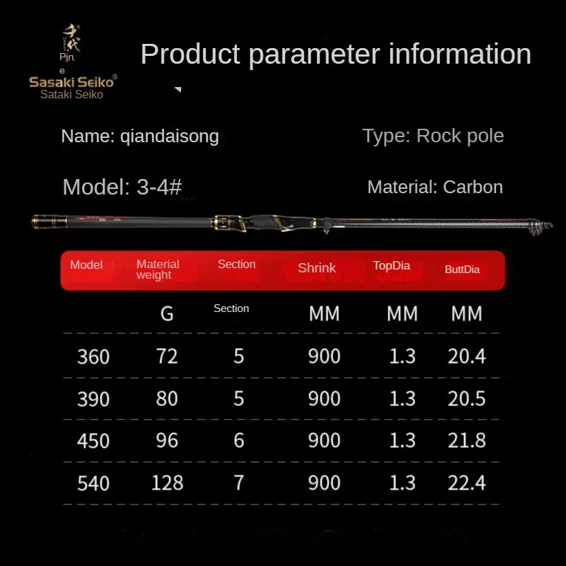 Caña de pescar telescópica súper dura ultraligera importada de Japón 3,6 M 3,9 M 4,5 M 5,4 M 4 #   Caña de pescar giratoria oceánica de alto carbono - imagen 2