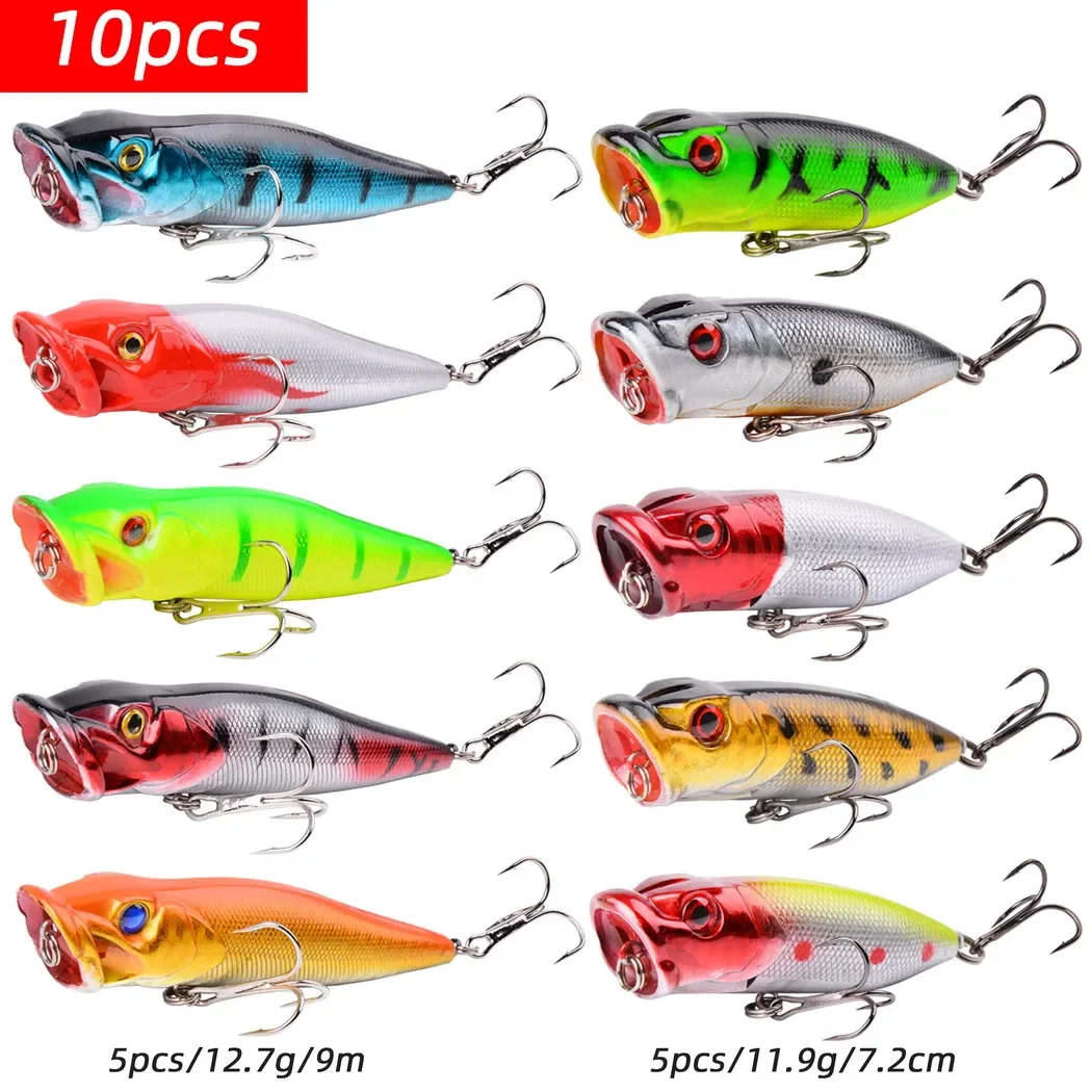 Señuelo de Popper mixto, cebo de Topwater Isca, sonajero Artificial, Wobbler, Crankbait, 6 #, anzuelos, aparejos de Pesca para perca, 10 unidades - imagen 2
