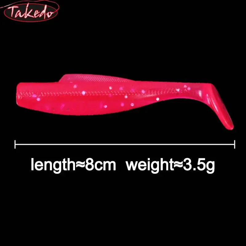TAKEDO-Cebo flotante de Material TPR, señuelo de insectos blandos, Wobblers, aparejos de pesca, cola en T, Wrom, para lubina de mar, 8CM, 3,5G, 6 unids/lote por bolsa - imagen 5