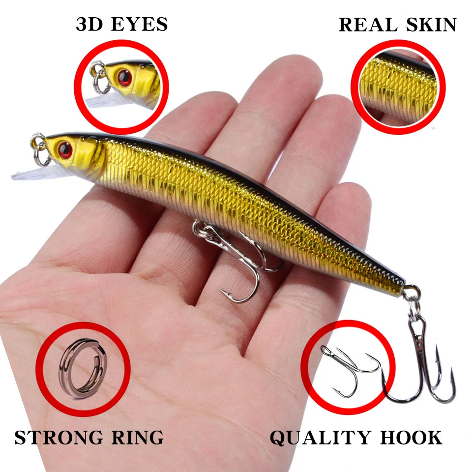 1 Uds Minnow señuelo de Pesca 95mm 8g cebo duro flotante Wobbler Jig cebo Crankbait carpa lubina rayada Pesca aparejos de Pesca SwimBait - imagen 3