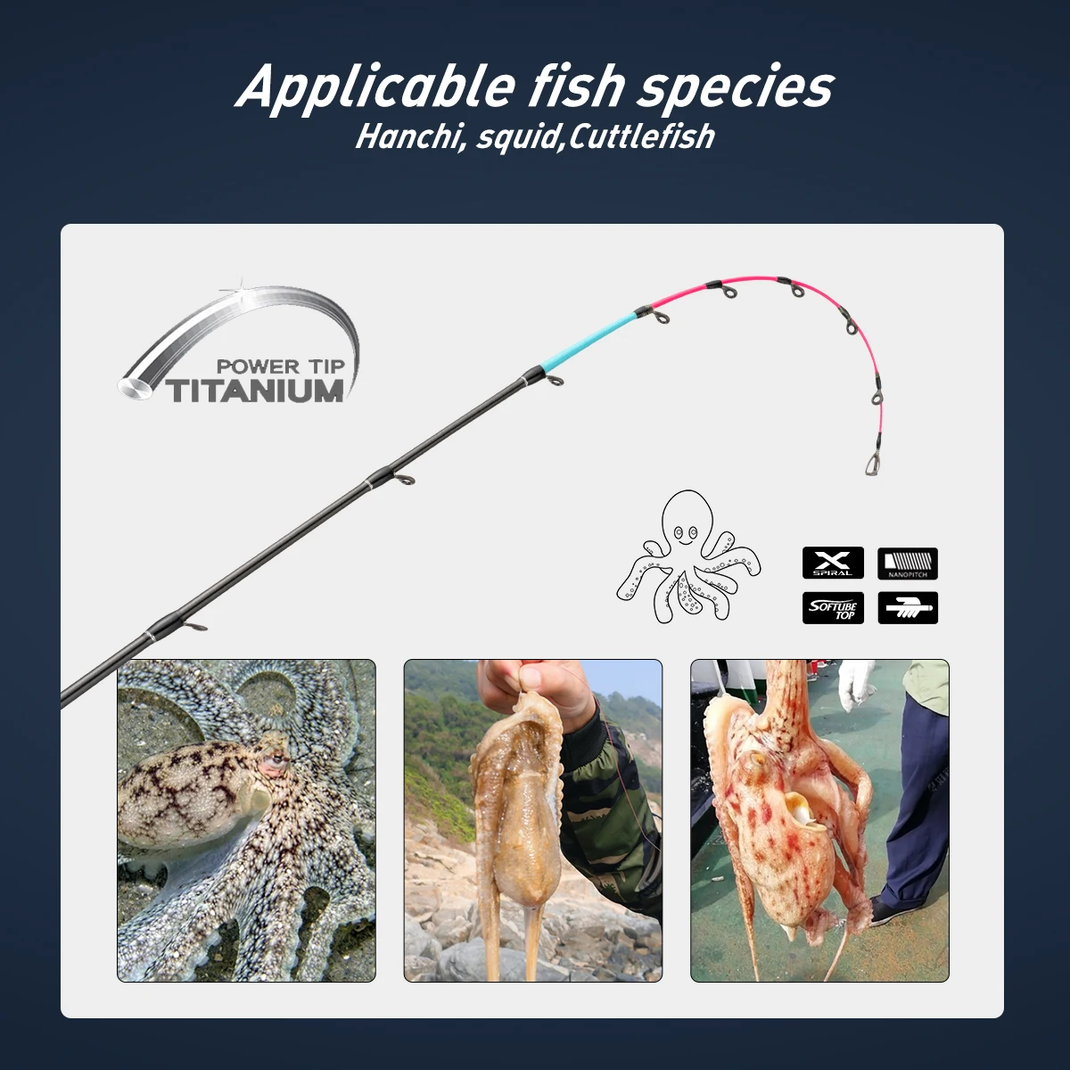 Caña de pescar de mar 175M MT, caña de sepia, caña de pescar de pulpo superior de Metal con anillos Fuji, caña de pescar Hanchi de peso ligero - imagen 4