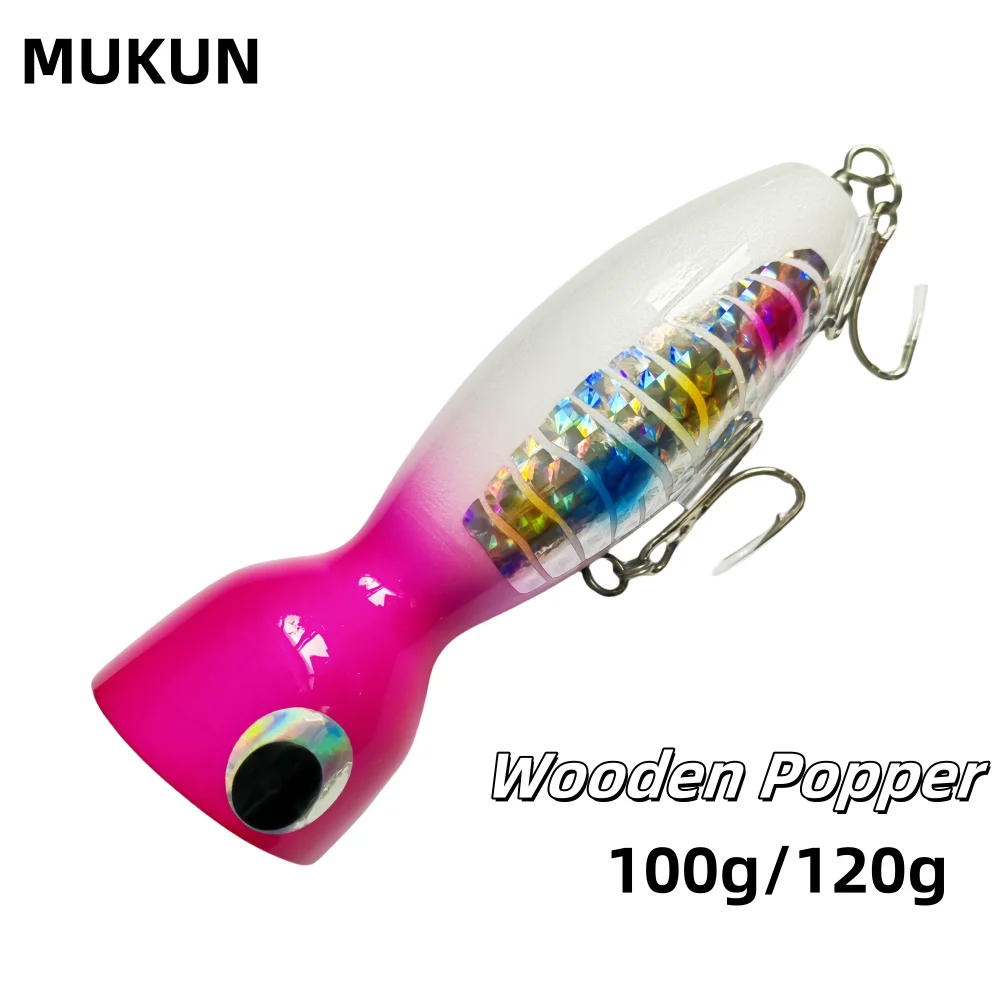 MUKUN 16CM 100g 120g juego grande productos de pesca Top Water Popper señuelo de pesca Trolling cebo duro señuelo de madera
