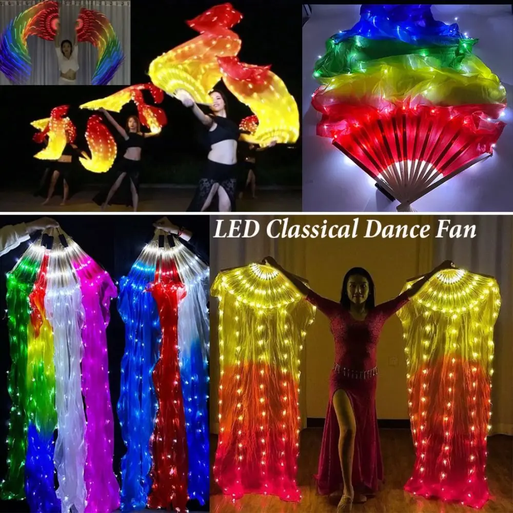 Gradient Color LED Classical Dance Fan 1.5m Performence Props Belly Dancing Fan Long Imitation Rayon Dancer Practice Silk Fans - imagen 3