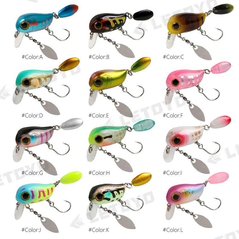 LETOYO-Micro Crankbaits flotantes, 30mm, 2g, superficie Artificial, Wobblers de manivela con cuchara, Señuelos de Pesca para trucha y lubina - imagen 3