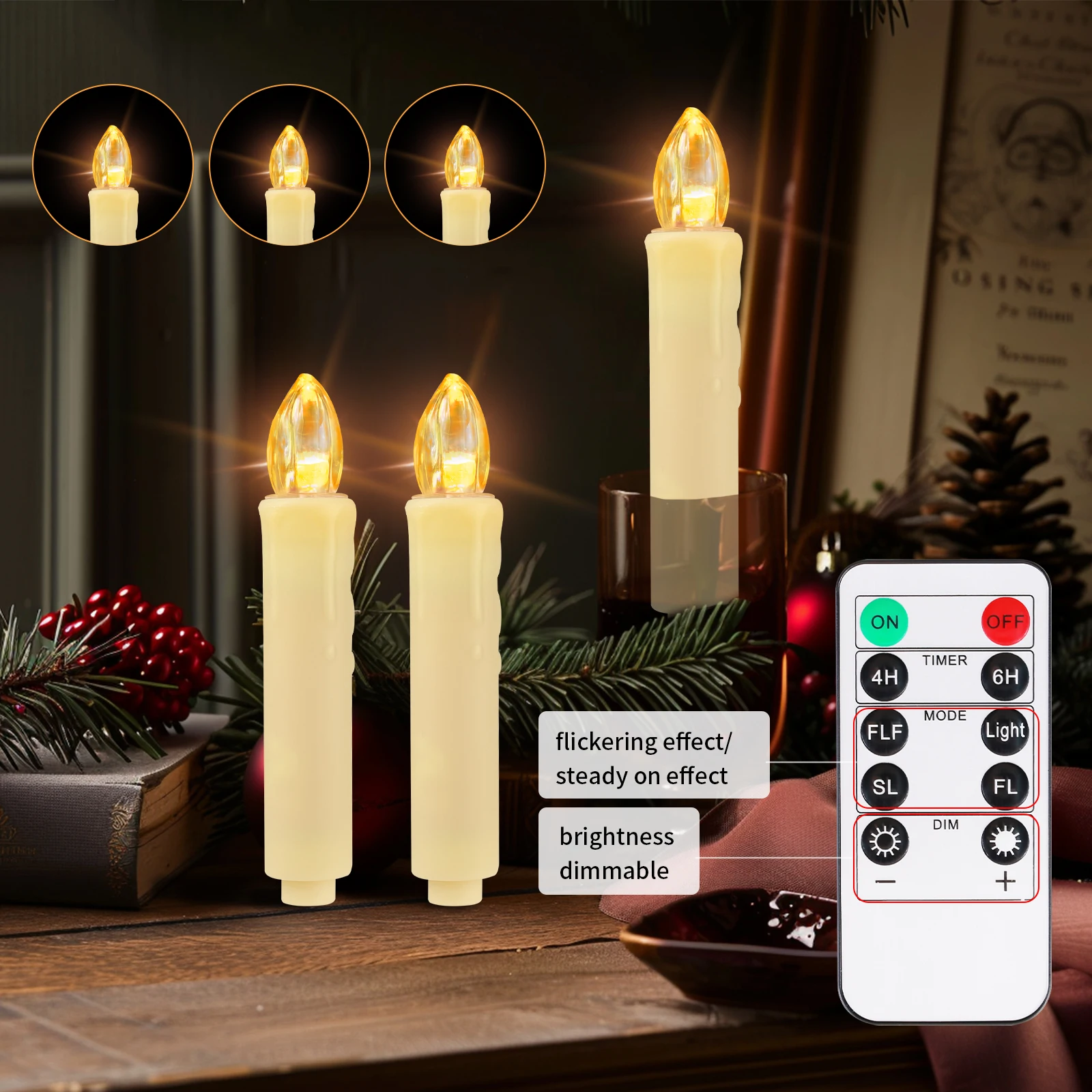 Velas cónicas LED sin llama, velas eléctricas para árbol de Navidad, Mini velas cónicas con Clip y temporizador remoto para decoración de bodas - imagen 5