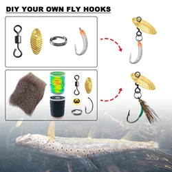 Kit para atar moscas de pesca con anzuelos, tinsel y crystal flash