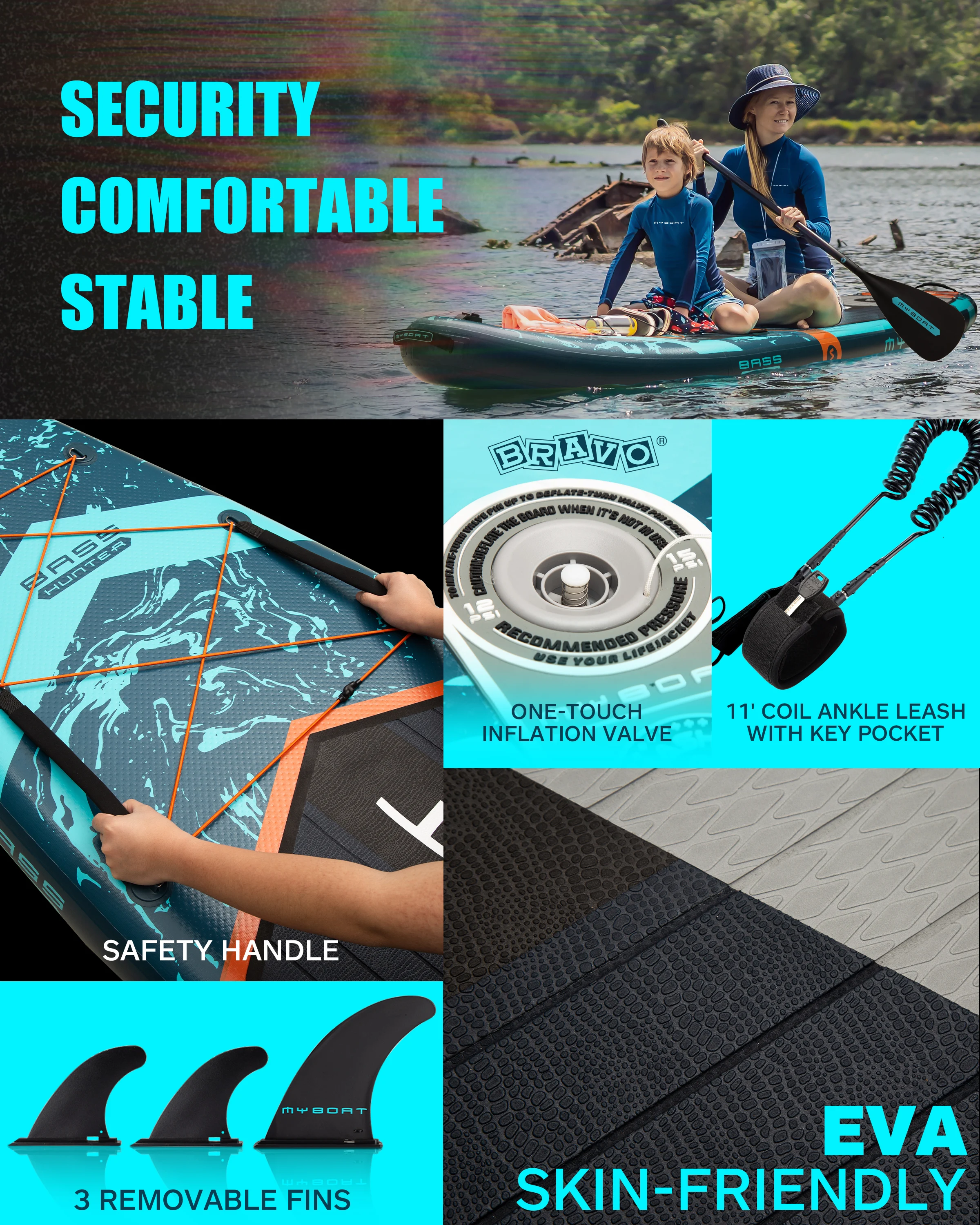 MYBOAT-Tabla de Paddle inflable Extra ancha, 11 '6 "× 34" × 6 ", Kayak de pie para pesca, tabla de Sup impermeable para deportes al aire libre, surf - imagen 3
