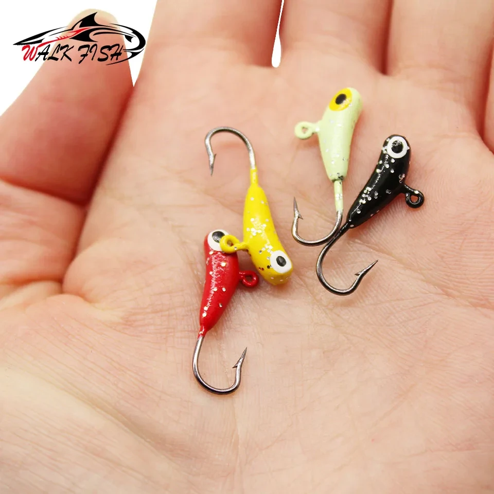 WALK FISH 4 Uds 23mm/1,7g Señuelos de pesca en hielo 4 colores cuatro conjuntos nuevo forma de plátano hielo Jigging Mini plomo anzuelo de pesca de invierno - imagen 5