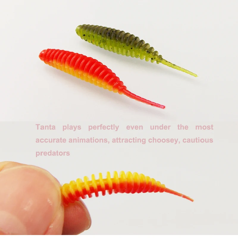 ESFISHING Mini señuelo de gusano de pesca Tanta 38mm 50 Uds Leurre Peche Bass trucha cebos de plástico blando pescado hielo invierno isca artificial - imagen 2