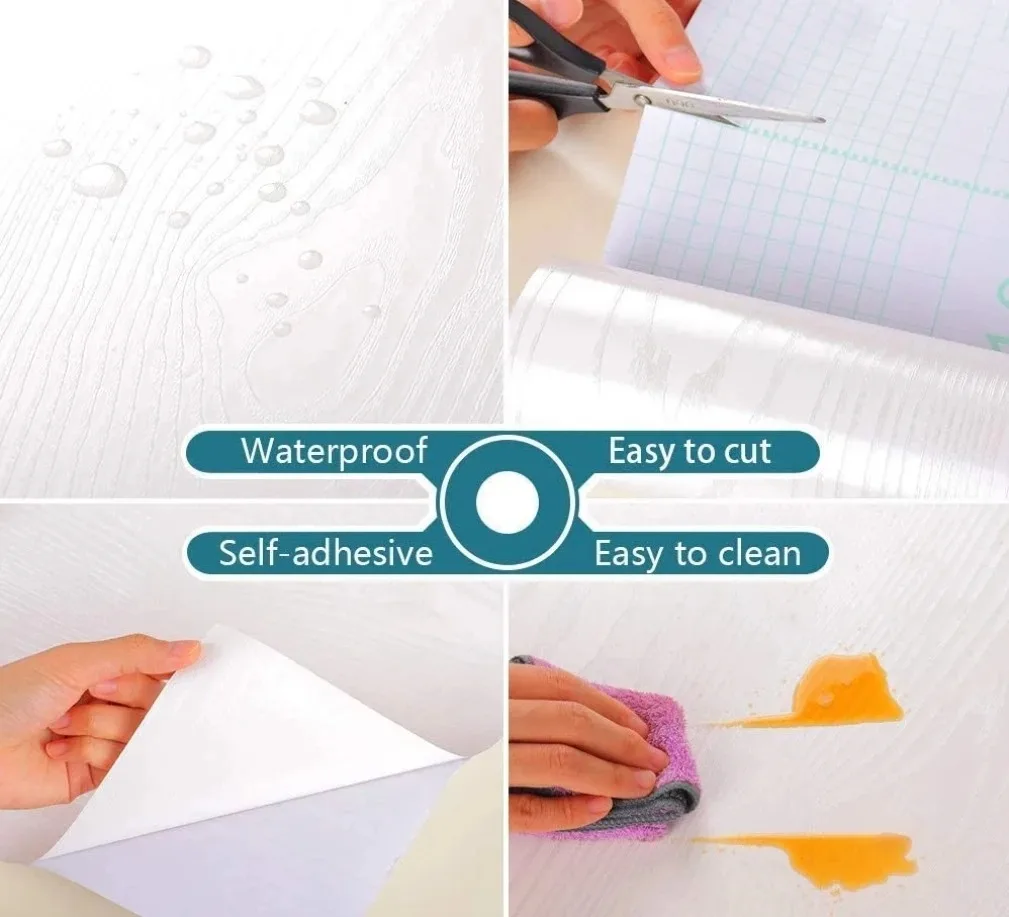 Papel pintado decorativo de muebles modernos de PVC autoadhesivo de grano de madera impermeable antiincrustante grueso de 40CM X 1M - imagen 5