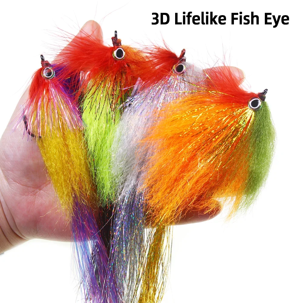 Wifreo 2 piezas/4 piezas # 4/0 Streamer grande mosca epoxi 3D ojo de pez marabú Hackle Flash oropel cola pesca con mosca moscas trucha Señuelos de pesca - imagen 5
