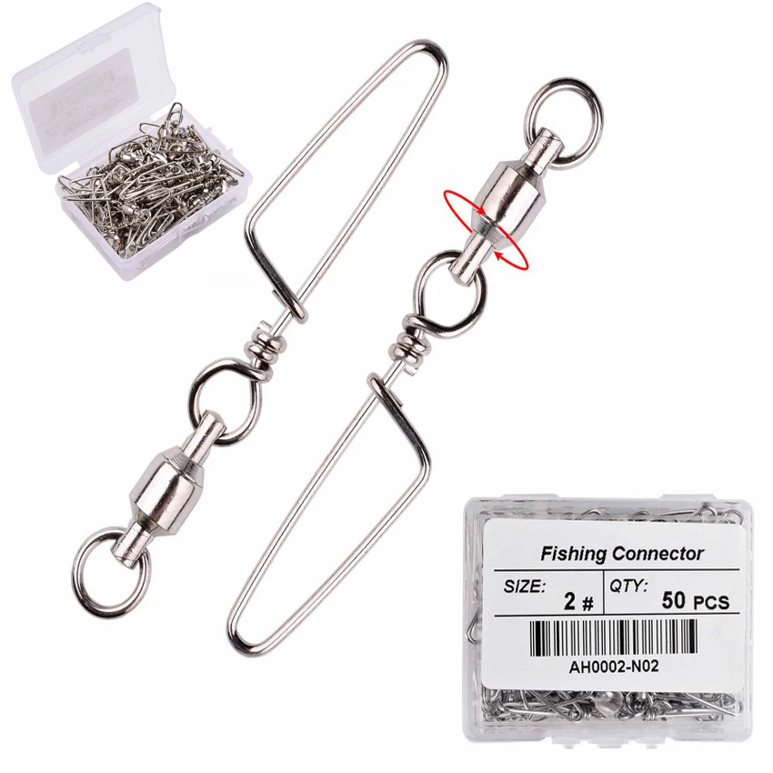 Rodamiento de bolas de acero inoxidable, accesorios de pesca, Conector de broches, 0 a 6 #, 50 unids/lote por caja - imagen 3
