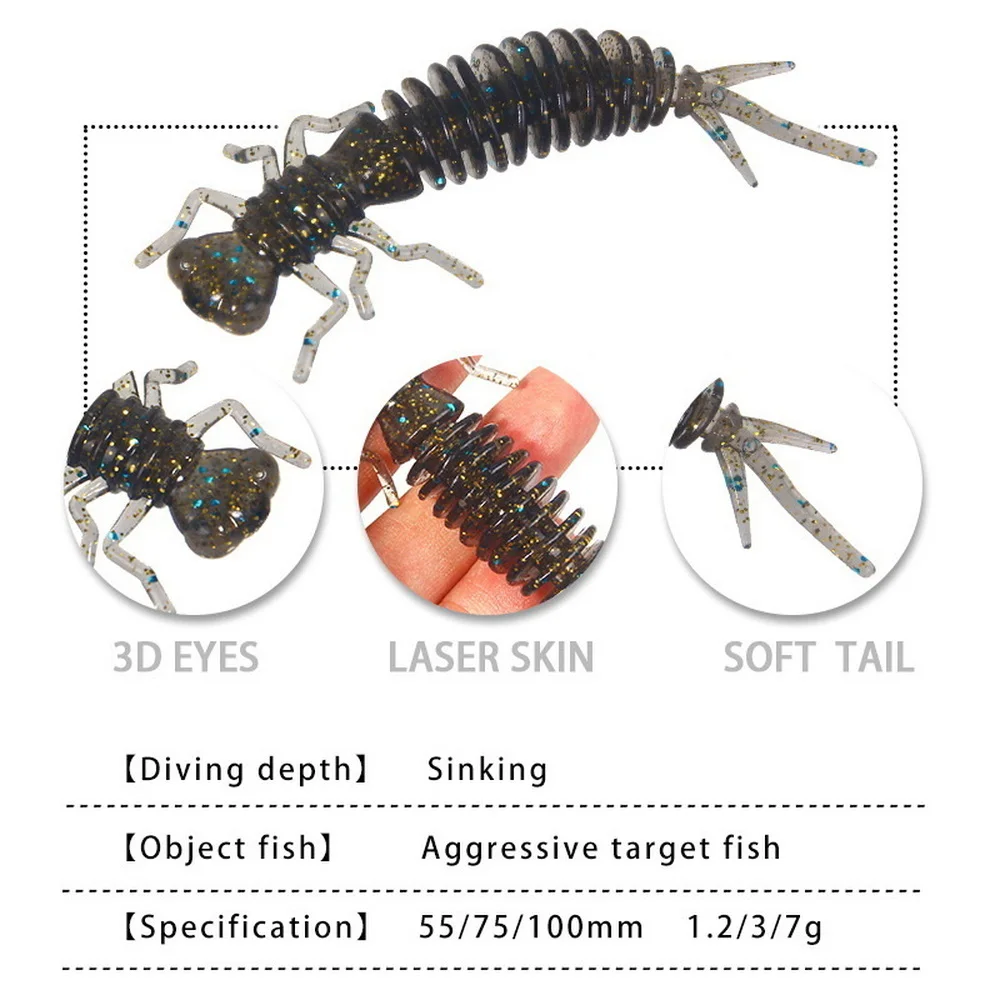 Señuelos blandos de larva de gusano, 55mm, 75mm, 100mm, plástico Artificial, cebo de silicona, Swimbait, Jigging, Wobblers, lubina, carpa, aparejos de Pesca - imagen 3