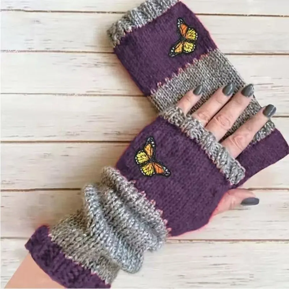 Guantes de punto bordados de alta calidad, guantes de medio dedo de algodón grueso, guantes suaves y cálidos sin dedos para Otoño e Invierno - imagen 3