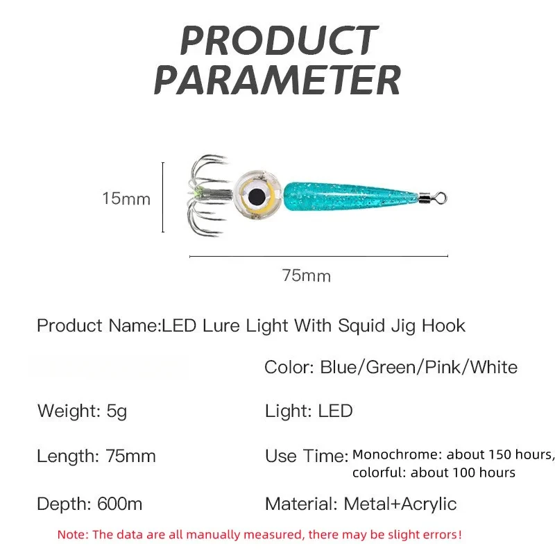 5g luz LED anzuelo de calamar señuelo de pesca luminoso Webfoot pulpo Egi cebo Artificial sepia aparejos de mar - imagen 5