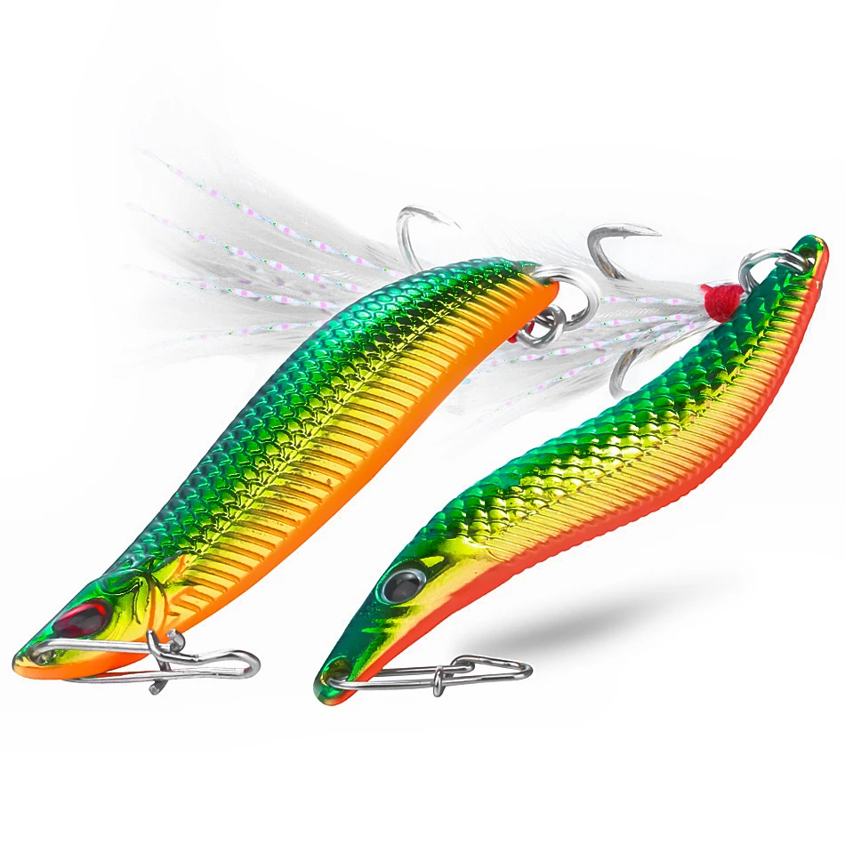 Señuelos de cuchara giratorios de Leech VIB de Metal, cebo Artificial con gancho de pluma, aparejos de pesca nocturna para perca de Lucio, 10g, 15g, 20g, 8 piezas - imagen 3