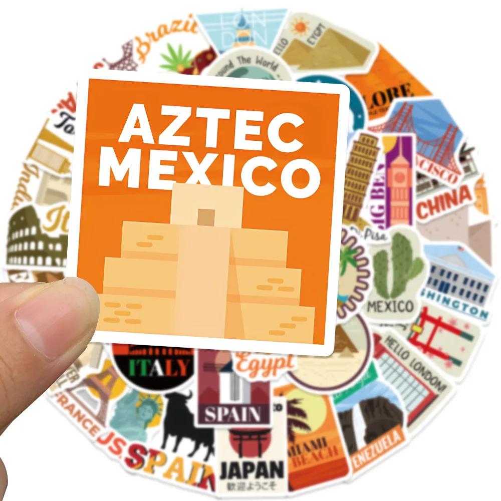 50 Uds. Pegatinas de grafiti de monumentos de ciudades del mundo, teléfono, guitarra, portátil, Notebook, maleta, taza, pegatinas impermeables, juguetes para niños - imagen 3