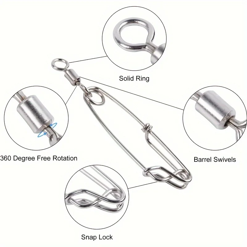 Broche giratorio de pesca palangre de 5 uds, giratorios de acero inoxidable, accesorios de pesca, Pin de apertura de ojos y cierre de ojos - imagen 5